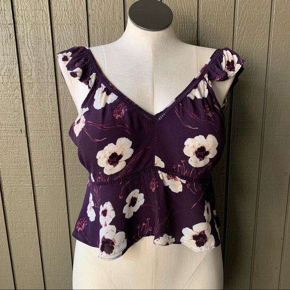 Leith Tops - Leith Purple Foral Print Sleeveless Crop Top XL